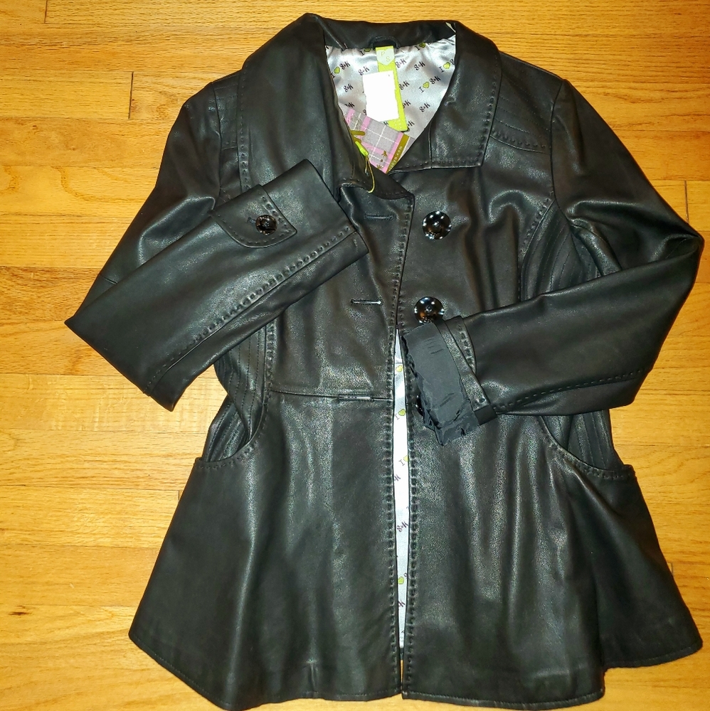 S & K Flared Butter Soft Leather Jacket W/Bow Bck